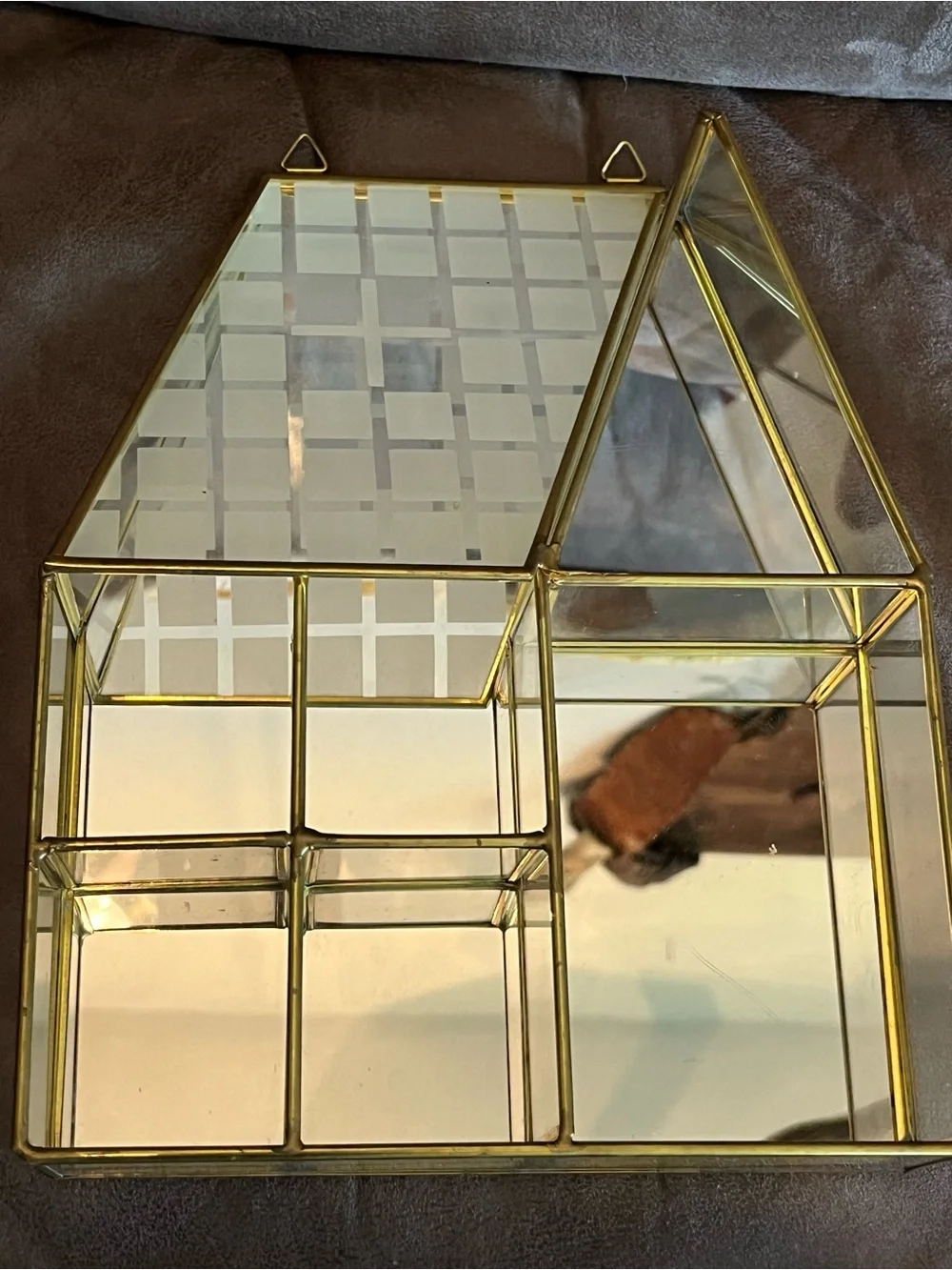 Gold Glass House Wall Decor Mirror Curio Shelf